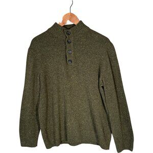 Lachlan Men's Merino Wool Sweater Mock Neck Henley Speckled Knit Green L